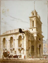 Nord-vest utsikt over Church of St Mary Woolnoth, City of London, 1812