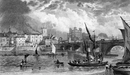 Rochester Bridge, gravert av H. Adlard, ca. 1830