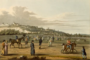 Gjennomgang av de engelske troppene i Montmartre av hertugen av Wellington, 21. oktober 1815, gravert av M. Dubourg, 1817