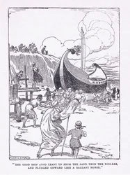 Det gode skipet Argo sprang opp fra sanden på ruller og stupte fremover som en galant hest, fra The Heroes utgitt av George Allen og Unwin 1929
