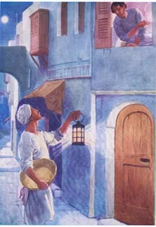 Den uvennlige naboen, fra The Bible Picture Book utgitt av Thomas Nelson, ca. 1950