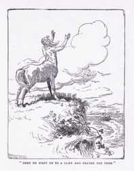 Så gikk hun opp klippen og ba for dem, fra The Heroes utgitt av George Allen og Unwin 1929 (litho)