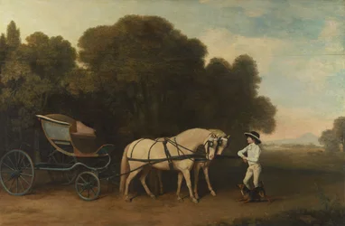 Phaeton med et par kremponnier og en stallgutt