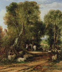 Pastoral scene med sauer, 1800-tallet