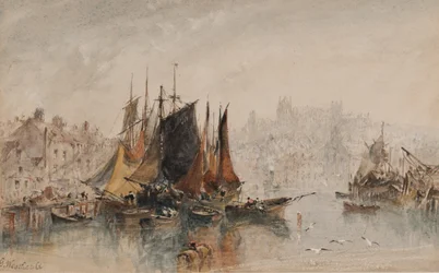 Whitby Harbor (blekk og wc på papir)