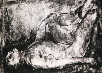 Mann på ryggen, naken, ca. 1916