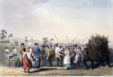 Rape Threshing, fra The Costume of Yorkshire gravert av Robert Havell (1769-1832) 1814 (håndfarget akvatint)