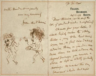 Brev med tegning av Whistler, den truende Du Maurier