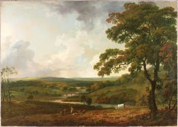 En utsikt i Welbeck Park med en svingete bekk (olje på lerret)