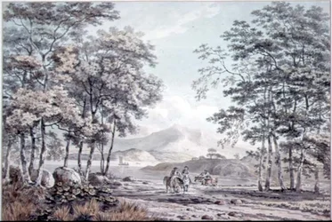 Landskap med elv og figurer