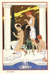 En slave heller velluktende olje på håret til sin herskerinne, antikkens Roma, 1928