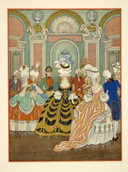 Ballroom Scene, illustrasjon fra 'Les Liaisons Dangereuses' av Pierre Choderlos de Laclos (1741-1803) 1934 (stensiltrykk)