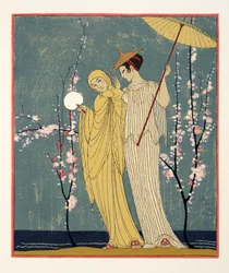 The Meeting, illustrasjon fra Les Chansons de Bilitis, av Pierre Louys, pub. 1922 (stensiltrykk)