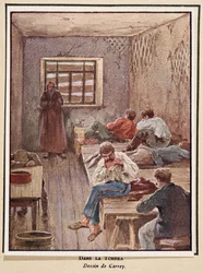 I Tsjekaen; fra Histoire des Soviets, utgitt 1922 (fargelitografi)