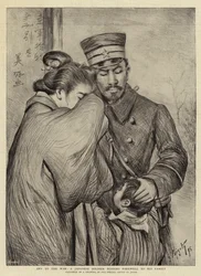 Ut i krigen, en japansk soldat tar farvel med familien sin