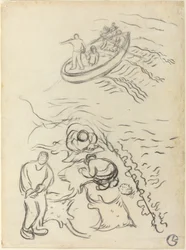Studie for "The Fishermen" med menn som tømmer garnene