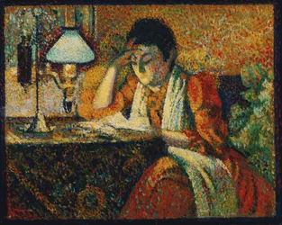 Leseren par Lemmen, Georges (1865-1916). Olje på tre, størrelse: 30,5x38,7, ca. 1888, Privat samling