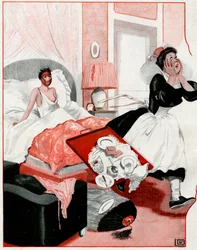 Den såkalte skjønnhetsmasken og den nye hushjelpen - Herregud! - illustrasjon fra la Vie Parisienne