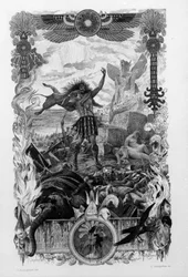 Illustrasjon av Georges Antoine Rochegrosse (1859-1938) for romanen "Salammbo" av Gustave Flaubert, og tar som en ramme leiesoldatenes krig på tidspunktet for den første puniske krigen (246-241 f.Kr.) mellom romerne og karthagerne.