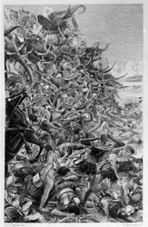 Illustrasjon av Georges Antoine Rochegrosse (1859-1938) for romanen "Salammbo" av Gustave Flaubert, og tar som en ramme leiesoldatenes krig på tidspunktet for den første puniske krigen (246-241 f.Kr.) mellom romerne og karthagerne.