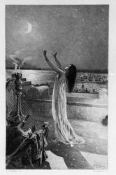 Salammbo, datter av Hamilcar Barca (eller Barcas), ber Tanit, månegudinnen Illustrasjon av Georges Antoine Rochegrosse (1859-1938) for romanen "Salammbo" av Gustave Flaubert, og tar leiesoldatkrigen som rammeverk på tidspunktet for Første puniker