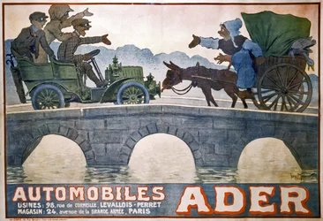 Konflikt mellom vognen og bilen, ca. 1910 (plakat)