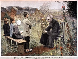Katekismen (prest og barn i hagen) av Georges Meunier, Musee du Luxembourg - i "" Le petit Journal"" av 5. juni