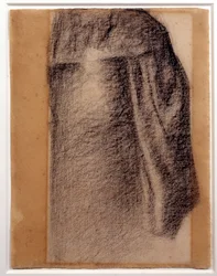 Studie av skjørt for en søndag på Grande Jatte Tegning av et svart kritt av Georges Seurat