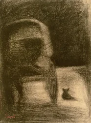 Vogn og hund, ca. 1882-84 (Conté fargestift på papir)