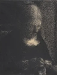Broderi; The Artists Mother, 1882-83 (fortsatt fargestift på Michallet-papir)