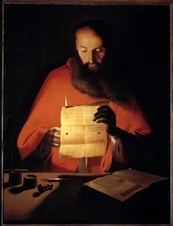 Saint Hieronymus leser. Maleri av Georges De La Tour (1593-1652)
