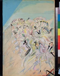 Forberedende dekor for operetten ""Girofle Girofla"" (Girofle-Girofla) av Charles Lecocq (1832-1918) (Scenedesign for operetten Girofle Giroflia, av Charles Lecocq) - Verk av Georgi Bogdanovich Yakulov (1884-1928), gouache på papir