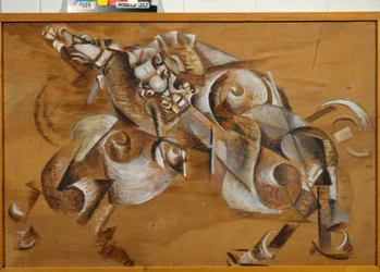 ""Lion attacking a Horse"" (Lion attacking a Horse) Maleri av Georgi Yakulov (1884-1928) Olje på leketre 1917-1918 Dim 99x149 cm State Tretyakov Gallery, Moskva