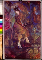 Portrett av Panna Paskevich. Verk av Georgi Bogdanovich Yakulov (1884-1928), tempera på papp, russisk kunst, futurisme. Armenian National Gallery, Jerevan (Armenia).