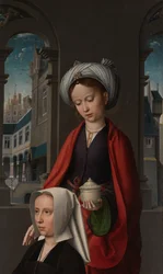 Detalj av et utvendig panel av Kristi dåp, ca. 1502-08 (olje på panel)