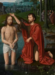 Detalj av sentralpanelet til Kristi dåp, ca. 1502-08 (olje på panel)