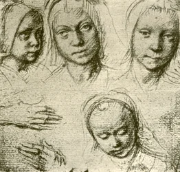 Fire hoder til en ung jente og to hender, c1500-1505, 1908.