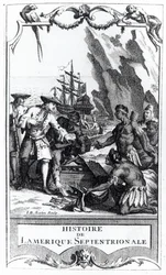 Frontispice for Histoire de lAmerique septentrionale av Bacqueville de La Potherie (1663-1736), utgitt i 1753 (bw-foto)