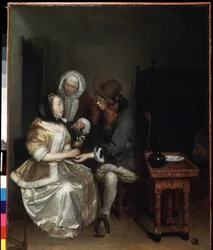 Et glass lemonade (Et glass lemonade). Maleri av Gerard Ter Borch den yngre (1617-1681). Olje på lerret, 67 x 54 cm, ca 1660. Nederlandsk kunst, barokkkunst. Eremitasjemuseet, St. Petersburg.