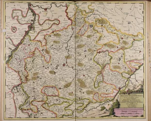 Omrisset av hertugdømmet Württemberg, som på den ene siden og på den andre siden omfatter markisatet Baden, Elwang, fylket Hohenzollern, Rechberg og det tilhørende territoriet til byen Ulm.
