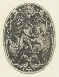Overflatedekorasjon: Hercules dreper monsteret Geryon Oval overflatedekorasjon med Hercules gjerninger i grotesker (serietittel)