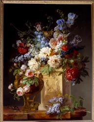 Kurv og blomstervase. Maleri av Gerard De Spaendonck (1746-1822)