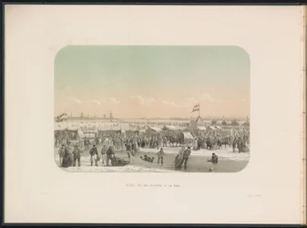 Isunderholdning på Maas i Rotterdam, sett fra bolverket, 1855 Gezigt van het bulwerk op Maas (tittel på objekt) Isunderholdning på Maas i Rotterdam i februar 1855, med bildetekster (serietittel på objekt)