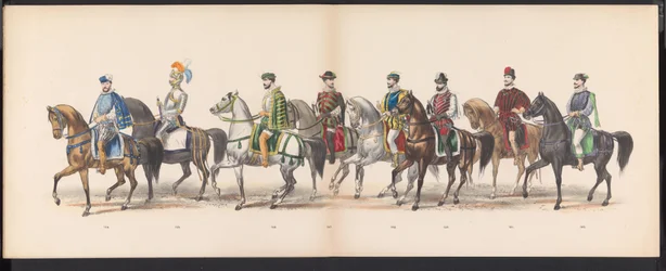 Maskerade av Leiden-studentene, 1870 (plate 13) Utkledd prosesjon holdt av medlemmene av Leiden studentkorps den 7. juni 1870, for å feire 295-årsjubileet for Leidsche Hoogeschool, som viser et besøk i Leiden i