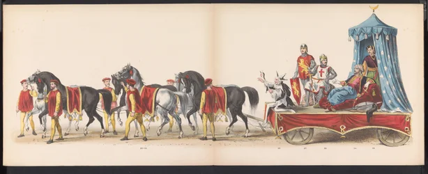 Maskerade av Leiden-studentene, 1870 (plate 3) Utkledd prosesjon holdt av medlemmene av Leiden studentkorps den 7. juni 1870, for å feire 295-årsjubileet for Leidsche Hoogeschool, som viser et besøk i Leiden i