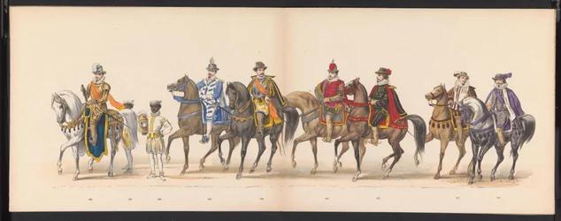 Maskerade av Leiden-studentene, 1875 (plate 10) Maskerade holdt av medlemmene av Leiden studentkorps den 15. juni 1875 for å feire 300-årsjubileet for Leidsche Hoogeschool, avbildet Leidsche Hoogeschool, avbildet i