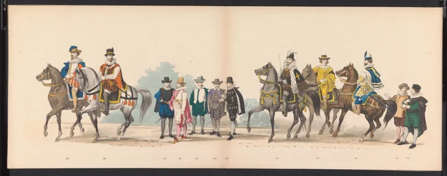 Maskerade av Leiden-studentene, 1875 (plate 11) Maskerade holdt av medlemmene av Leiden studentkorps den 15. juni 1875 for å feire 300-årsjubileet for Leidsche Hoogeschool, avbildet Leidsche Hoogeschool, avbildet i