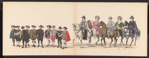 Maskerade av Leiden-studentene, 1875 (plate 13) Maskerade holdt av medlemmene av Leiden studentkorps den 15. juni 1875 for å feire 300-årsjubileet for Leidsche Hoogeschool, avbildet Leidsche Hoogeschool, avbildet i