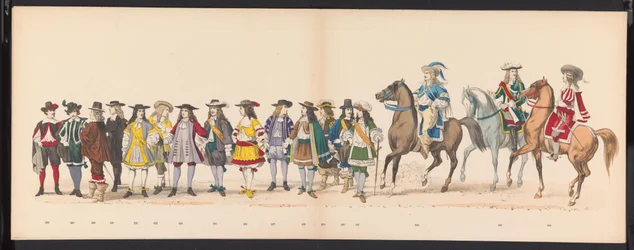 Maskerade av Leiden-studentene, 1875 (plate 16) Maskerade holdt av medlemmene av Leiden studentkorps den 15. juni 1875 for å feire 300-årsjubileet for Leidsche Hoogeschool, avbildet Leidsche Hoogeschool, avbildet i