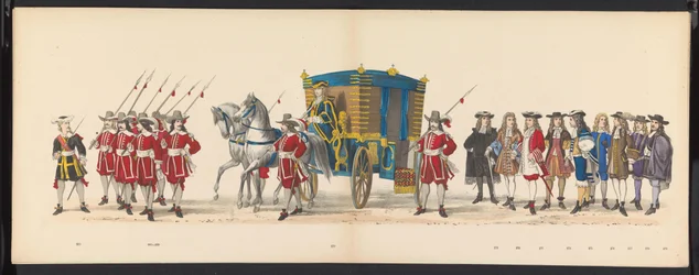Maskerade av Leiden-studentene, 1875 (plate 18) Maskerade holdt av medlemmene av Leiden studentkorps den 15. juni 1875 for å feire 300-årsjubileet for Leidsche Hoogeschool, avbildet Leidsche Hoogeschool, avbildet i